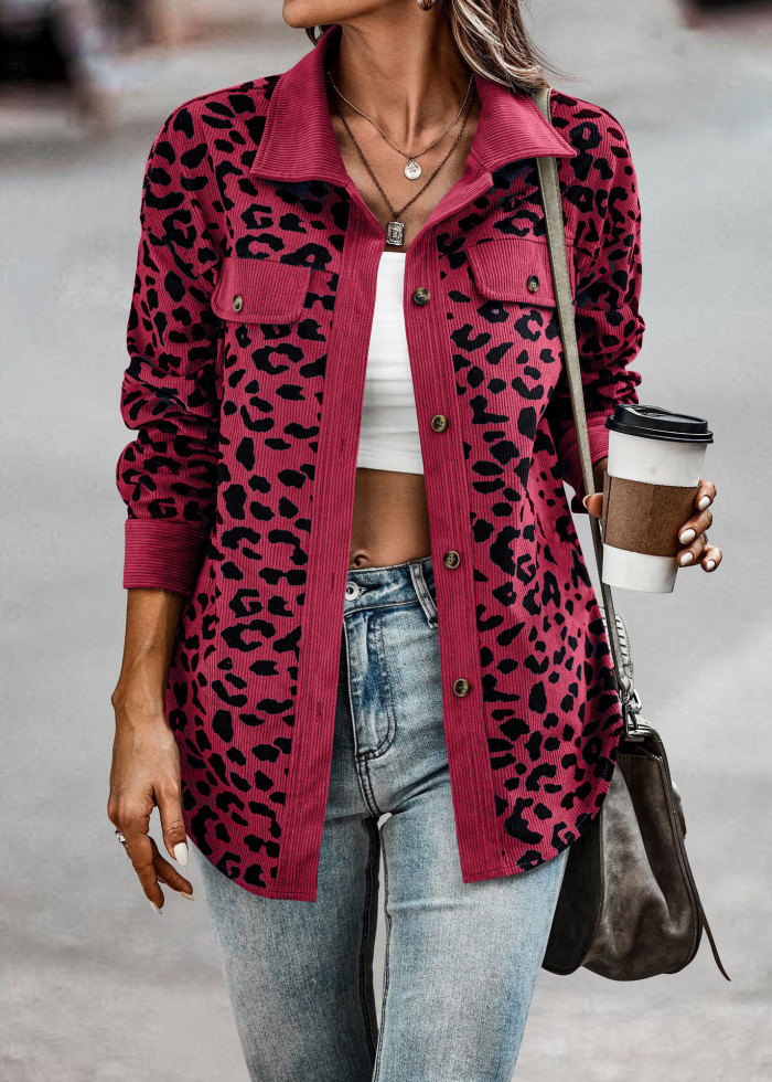 Women Corduroy Loose Leopard Jacket