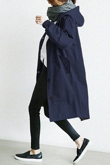 Women Fashion Casual Hooded Loose Trench Coat