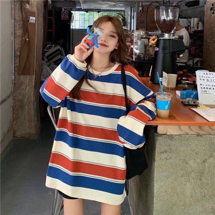 Women Striped Oversized Sweatshirt Fashion Long Sleeve Streetwear Hoodies