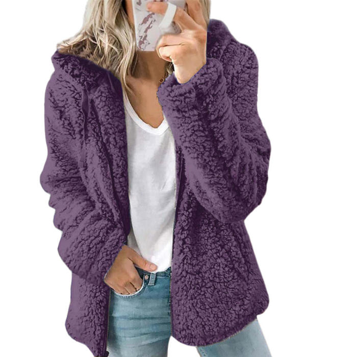 Women Elegant Faux Fur Thick Warm Soft Fleece Coat