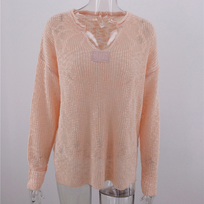 Women Vintage Sexy Knitted Pullover Slim Long Sleeve Sweaters