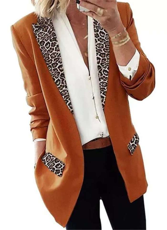 Women's Long Sleeve Leopard-print Suit Coat
