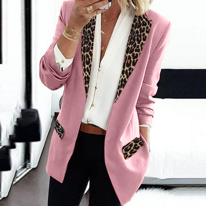 Women's Long Sleeve Leopard-print Suit Coat