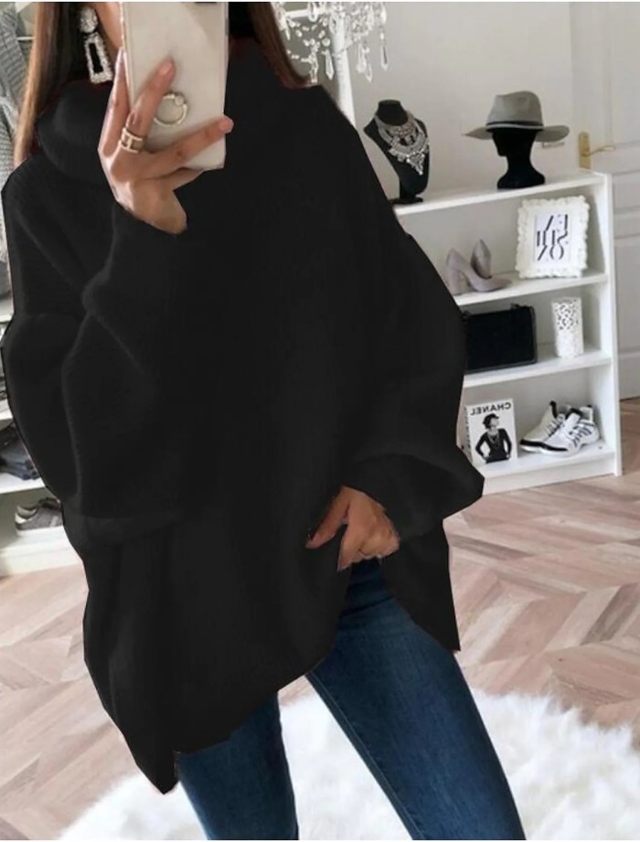 Women's Solid Color Turtleneck Pullovers Large Size Loose Sweater