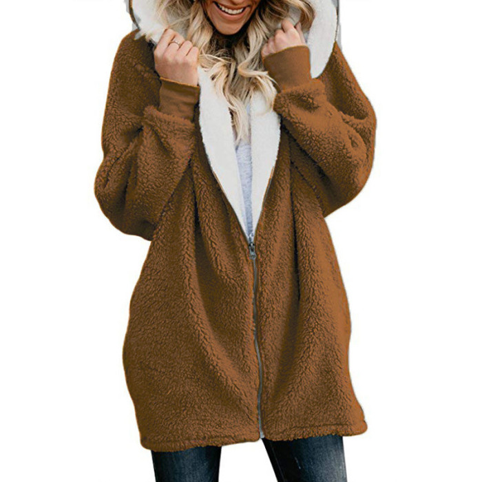 Women Faux Fur Warm Fluffy Hoodie Coat