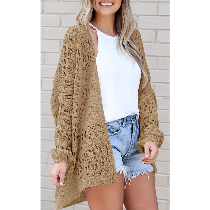 Women's Long Sleeve Lightweight Soft Knitted Sweater Crochet Cardigan