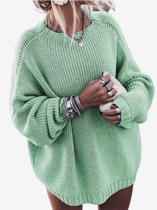 Fashion Warm Loose Pullover Solid O-neck Long Sleeve Knitt Oversized Sweaters