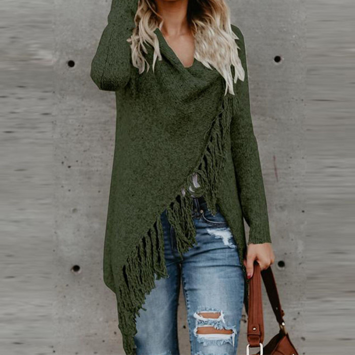 Women Knitted Sweater Cardigans Long Sleeve Tassel Oversized Cardigan