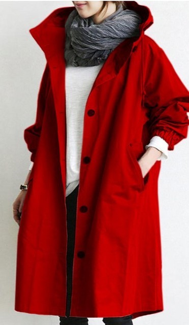 Women Fashion Casual Hooded Loose Trench Coat