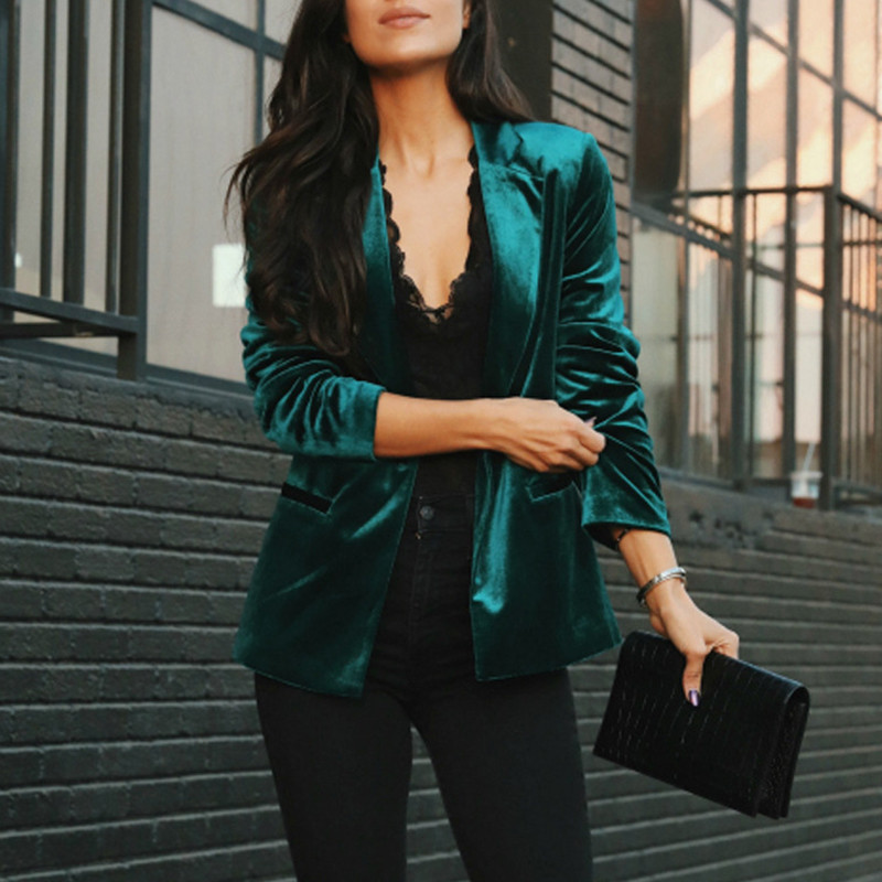 Women Sexy Velvet Slim Solid Color Long Sleeves Elegant Blazers