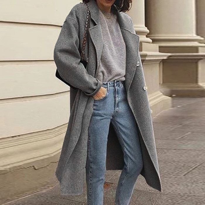 Women's Street Shot Windbreaker Sided Woolen Double Breasted Coat