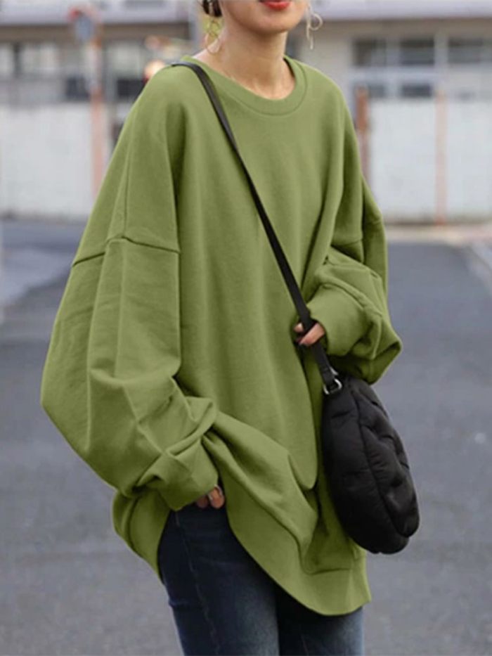 Fashion Women Long Sleeve Solid Loose Pullover Casual Streetwear Sweatshirt