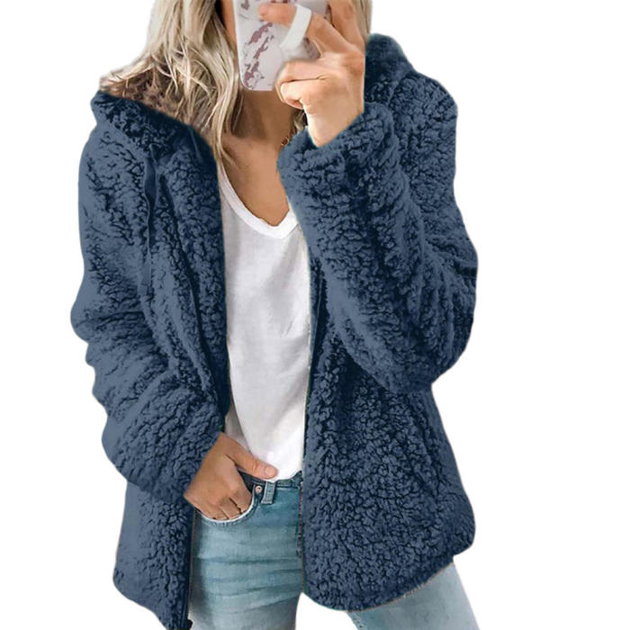 Women Elegant Faux Fur Thick Warm Soft Fleece Coat