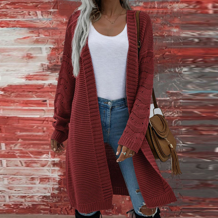 Women Full Sleeve Fashion Solid V-Neck Loose Streetwear Sweater Cardigan