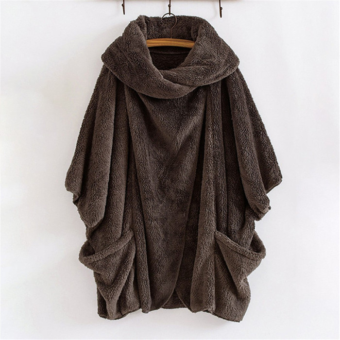 Women Fashion Solid Color Hooded Oversized Loose Casual Coat
