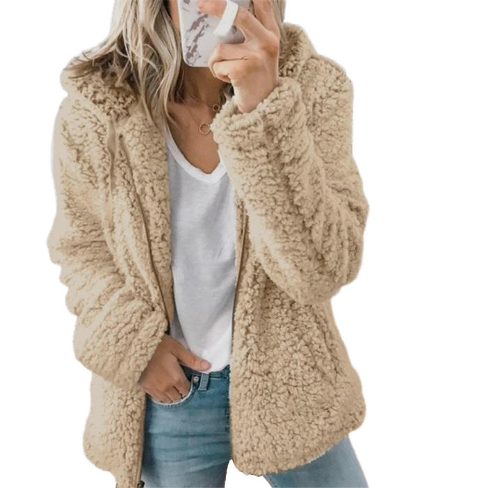 Women Elegant Faux Fur Thick Warm Soft Fleece Coat