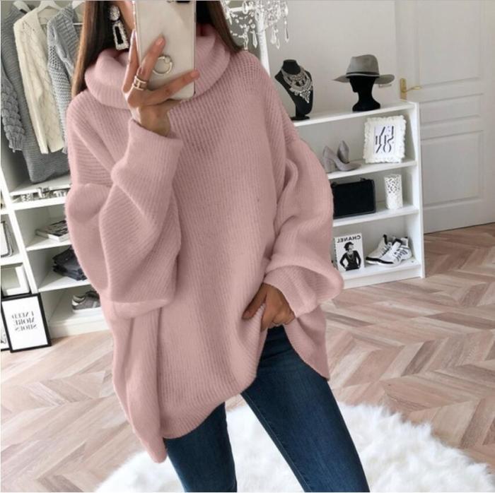 Women's Solid Color Turtleneck Pullovers Large Size Loose Sweater
