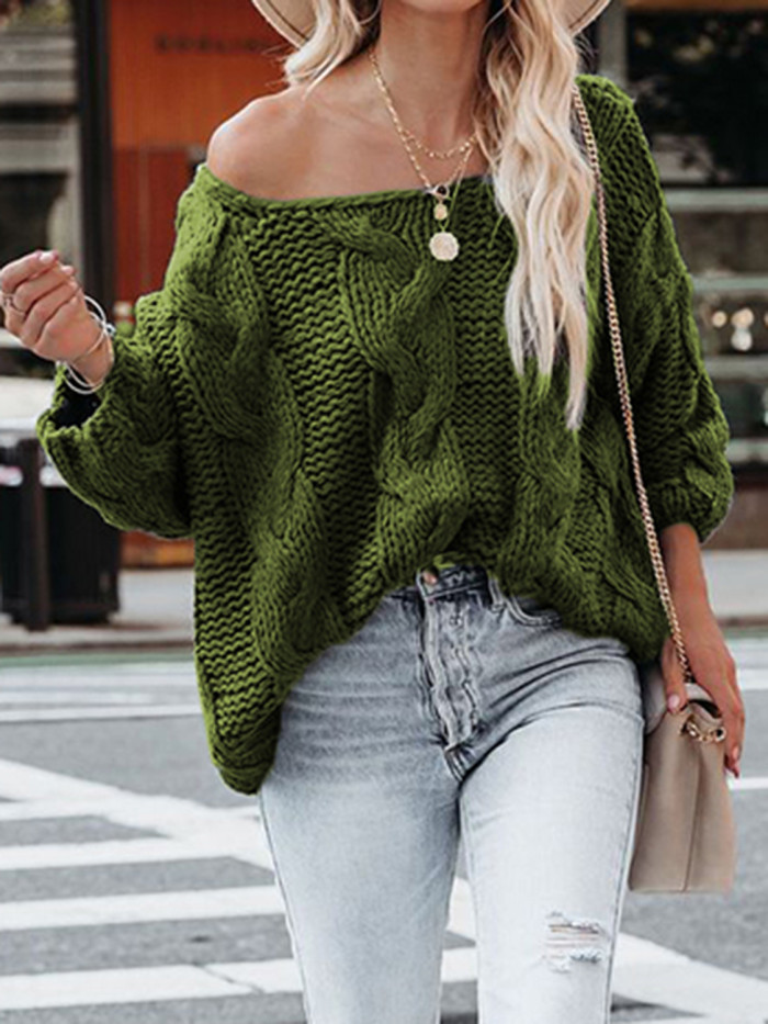 Women Elegant Vintage Knit Pullover Fashion Sexy Long Sleeve Loose Solid Sweater
