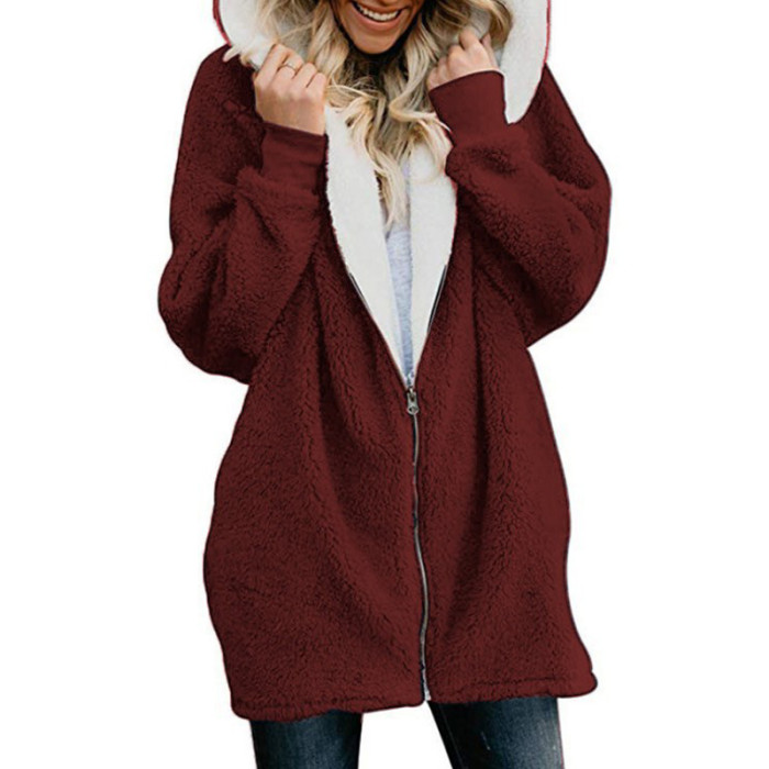 Women Faux Fur Warm Fluffy Hoodie Coat