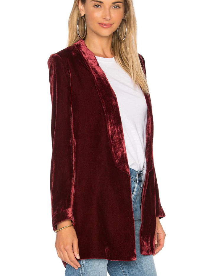 Velvet Fashion Slim Casual Street Long Sleeve Coat