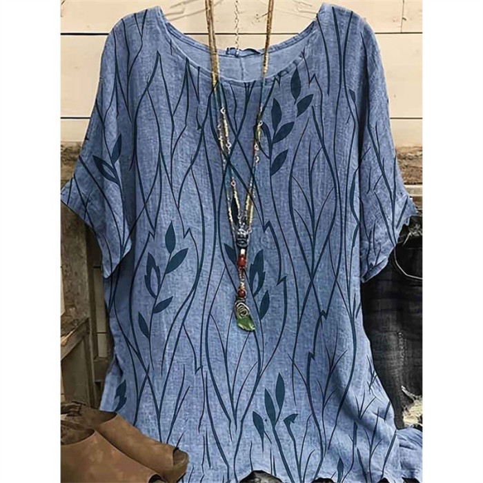 Plus Size Elegant T-shirt Women's Plus Casual Floral Print Round Neck Half Sleeve Tee