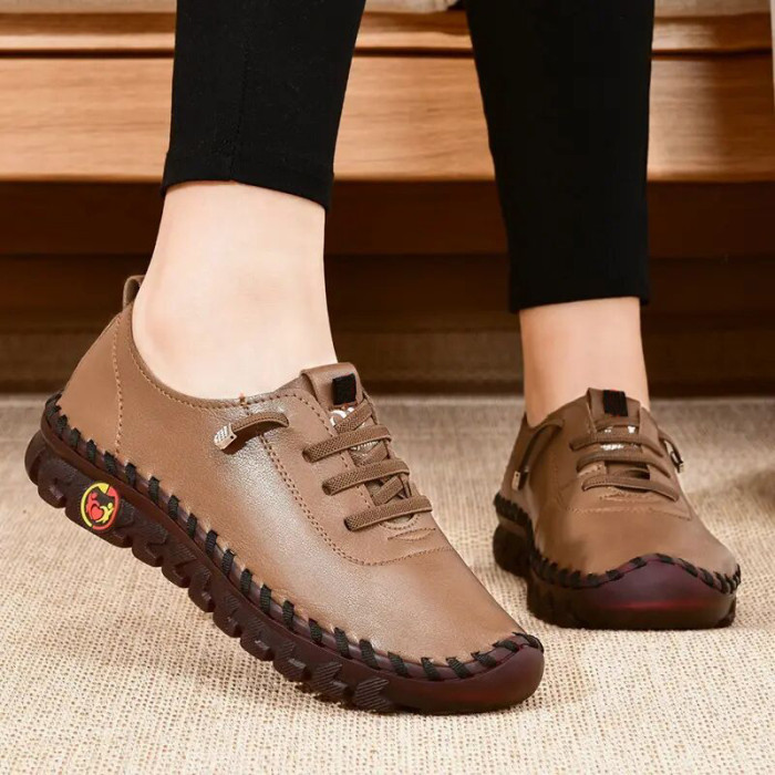 Women's Handmade & Comfortable Flat Loafers Breathable & Lightweight Non Slip Lace Up Slip On Shoes