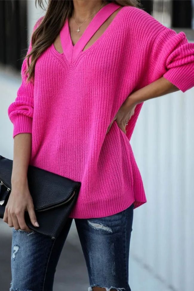 Women Long Sleeve Solid V Neck Casual Pullovers Sweaters
