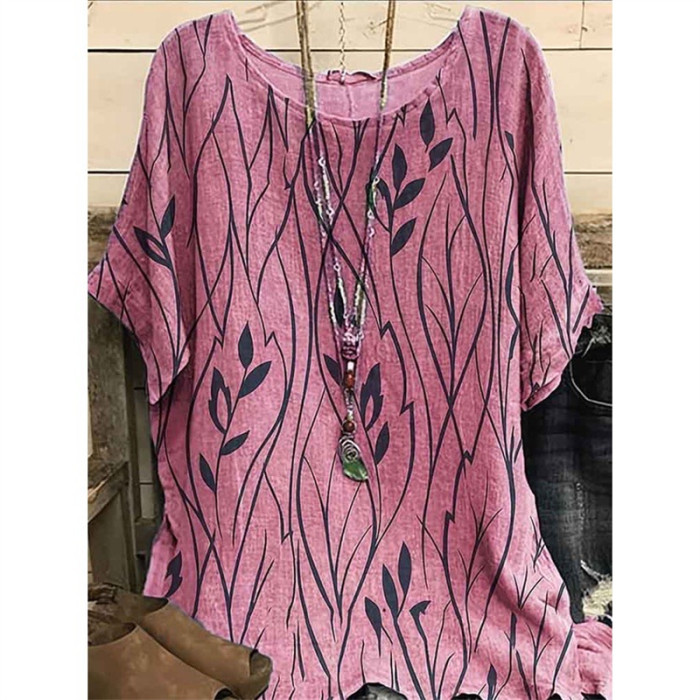 Plus Size Elegant T-shirt Women's Plus Casual Floral Print Round Neck Half Sleeve Tee