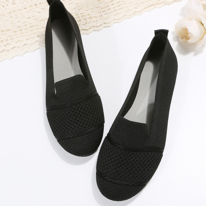 Women's Stylish Knitted Ballet Flats - Almond Toe Soft Sole Slip On Shoes for Versatile Walking Comfort