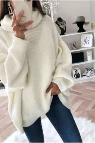 Women's Solid Color Turtleneck Pullovers Large Size Loose Sweater