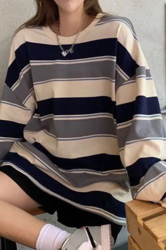 Women Striped Oversized Sweatshirt Fashion Long Sleeve Streetwear Hoodies