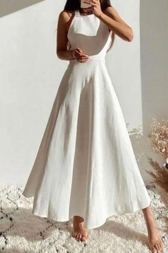 New Women Sleeveless Halter Sexy Backless Wedding Guest Dresses