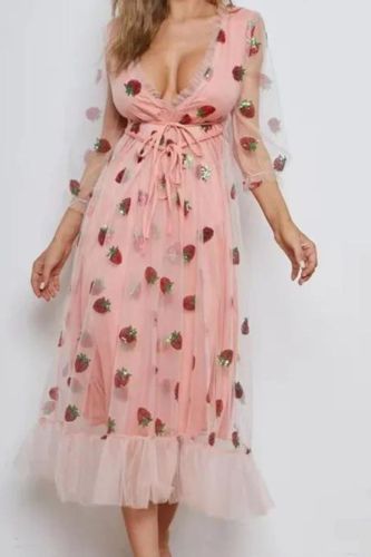 New Women's Mesh Sequin Ruffle  Wedding Guest Dresses