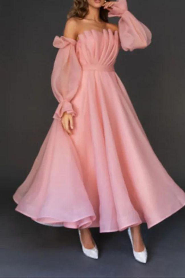 Ladies Casual Long Sleeve Strapless High Solid  Wedding Guest Dresses
