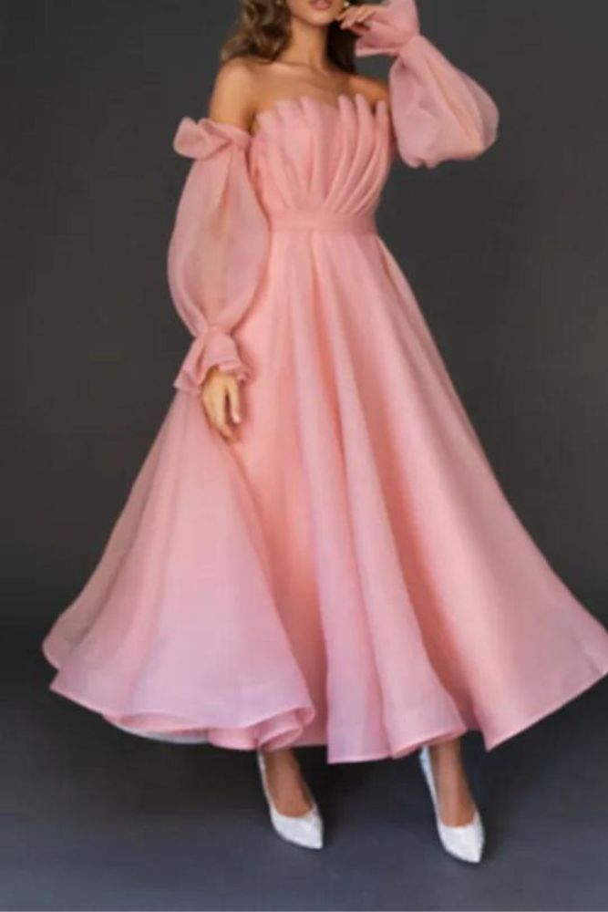 Ladies Casual Long Sleeve Strapless High Solid  Wedding Guest Dresses
