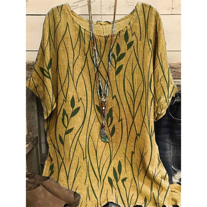 Plus Size Elegant T-shirt Women's Plus Casual Floral Print Round Neck Half Sleeve Tee