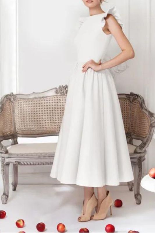 Women Fashion Solid Vintage Pleat  O Neck  Wedding Guest Dresses