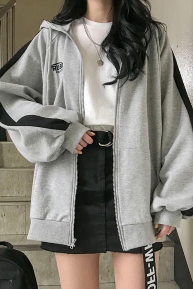 Women Casual Oversized Sweatshirt Streetwear Hooded Loose Zip up Hoodies