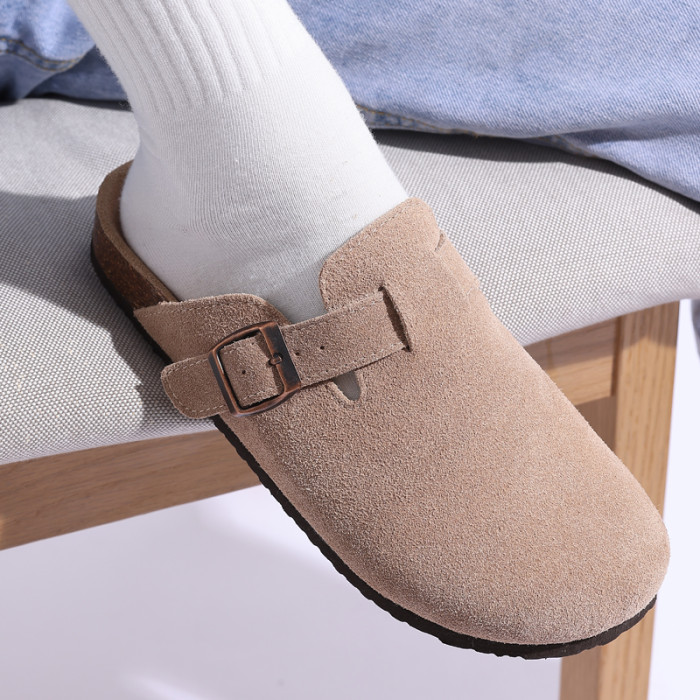 Women's Adjustable Buckle Strap Flat Mules, Retro Closed Toe Anti-skid Cork Clogs, Casual Slides Shoes