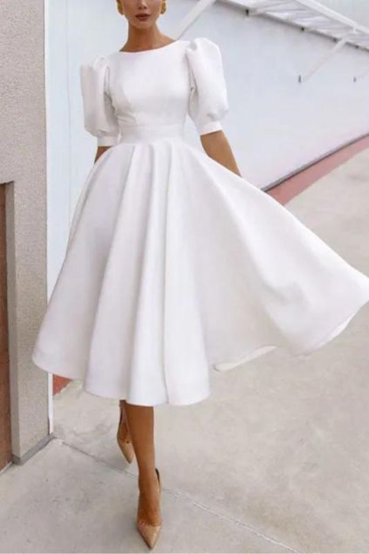 Women New Solid Sexy Short Sleeves Wedding Guest Dresses