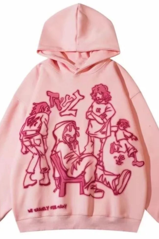 Women Fashion Long Sleeve Vintage Casual Loose Print Hoodies