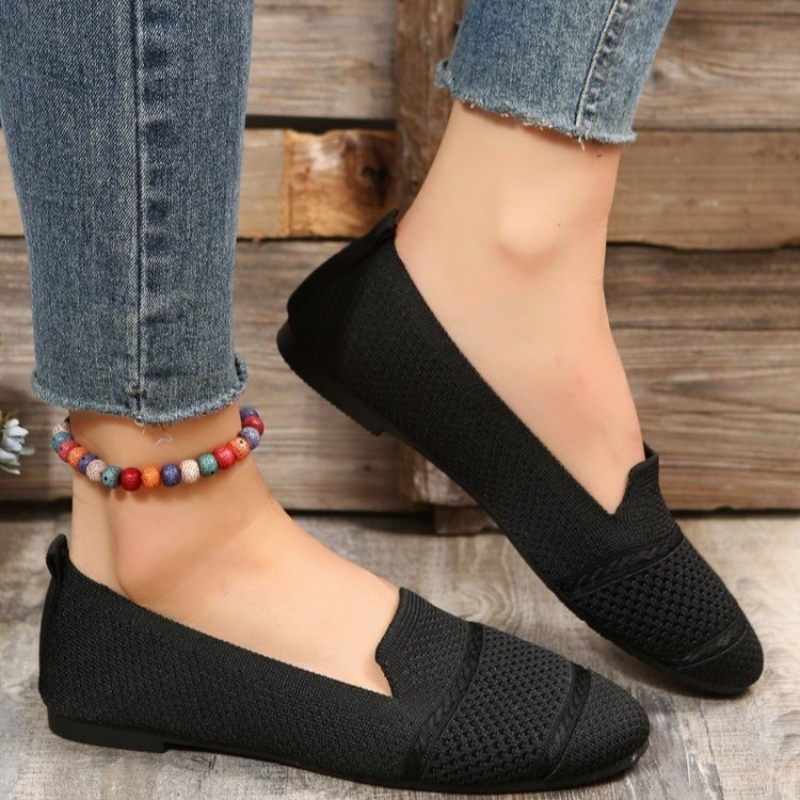 Women's Stylish Knitted Ballet Flats - Almond Toe Soft Sole Slip On Shoes for Versatile Walking Comfort