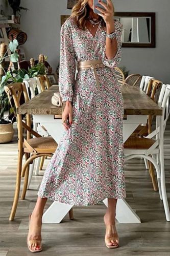 New Long-sleeved Printed V-neck Wedding Guest Dresses