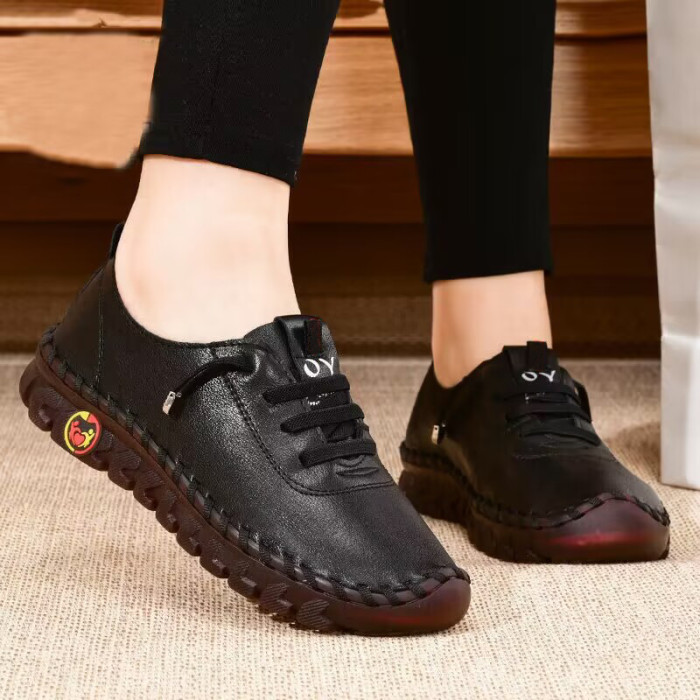 Women's Handmade & Comfortable Flat Loafers Breathable & Lightweight Non Slip Lace Up Slip On Shoes