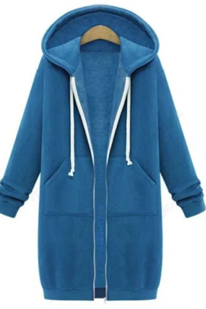 Women Long Casual Zip Up Outerwears Hooded Coat