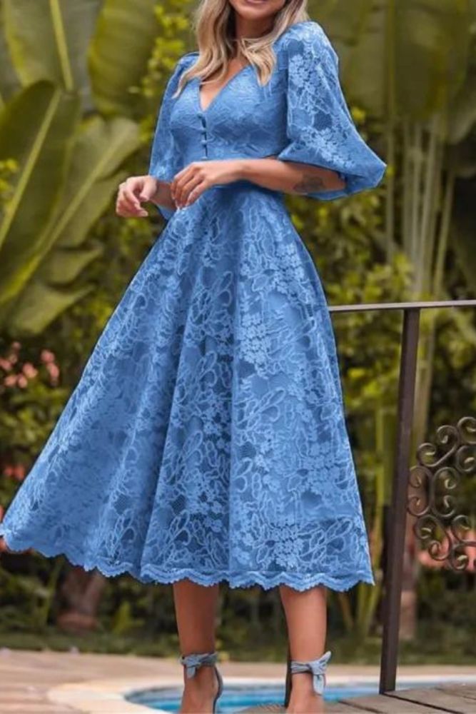 GypsyLady Elegant Lace Midi Dress Vintage Chic Summer Women Party Dress ...