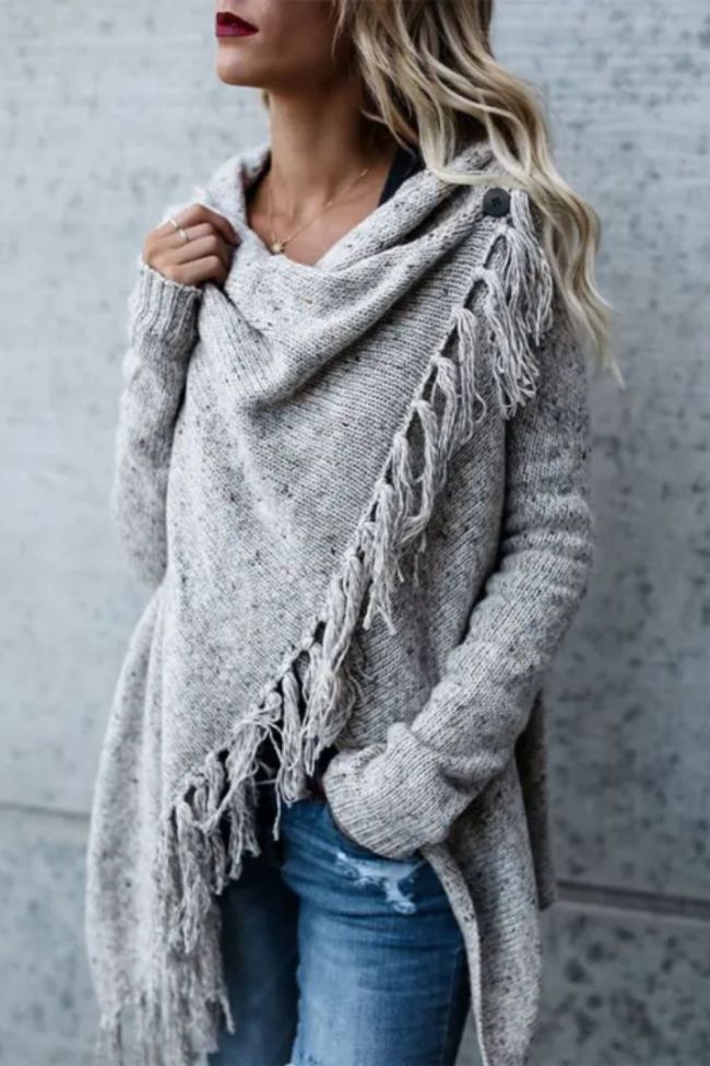 Women Knitted Sweater Cardigans Long Sleeve Tassel Oversized Cardigan
