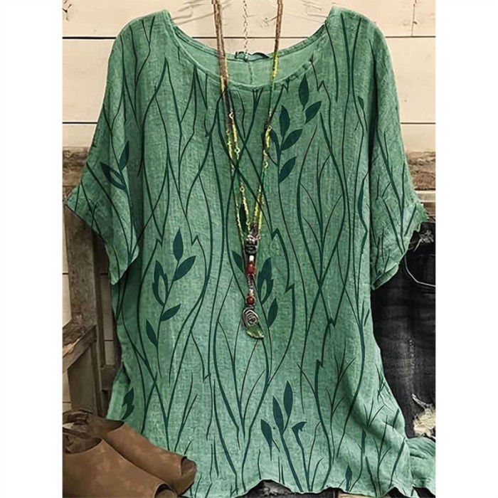 Plus Size Elegant T-shirt Women's Plus Casual Floral Print Round Neck Half Sleeve Tee