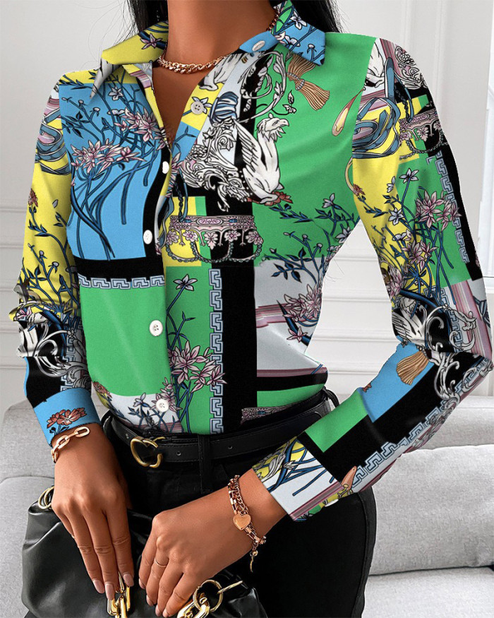 Women's Long Sleeve Print Blouse Elegant Shirt