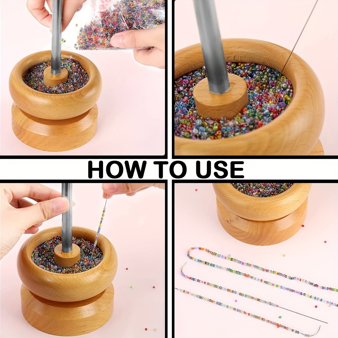 Bead Spinner For Jewelry Making, Wooden Spinning Bead Bowl With 2